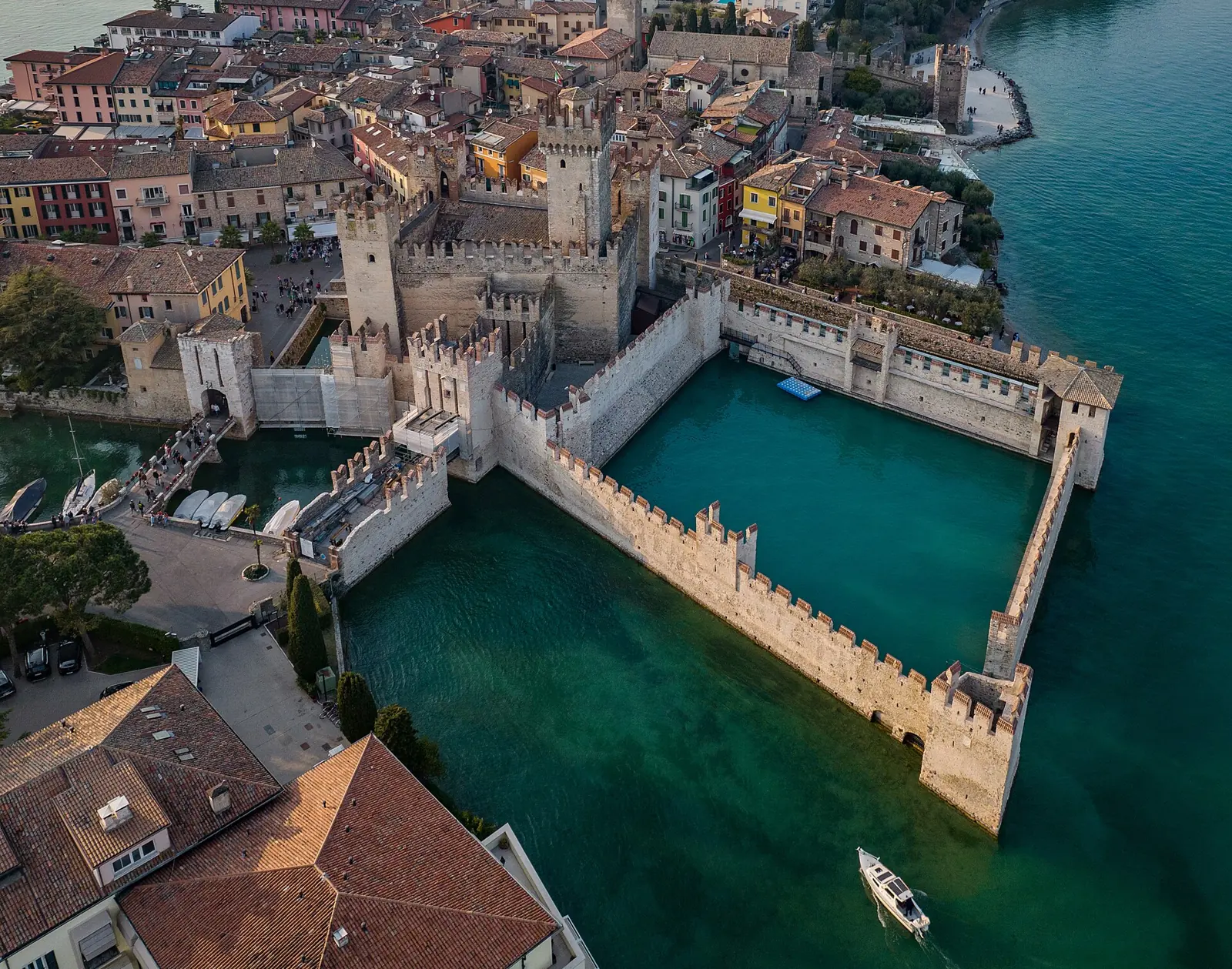 Aerial view of the Scaliger Castle in Sirmione, Lake Garda