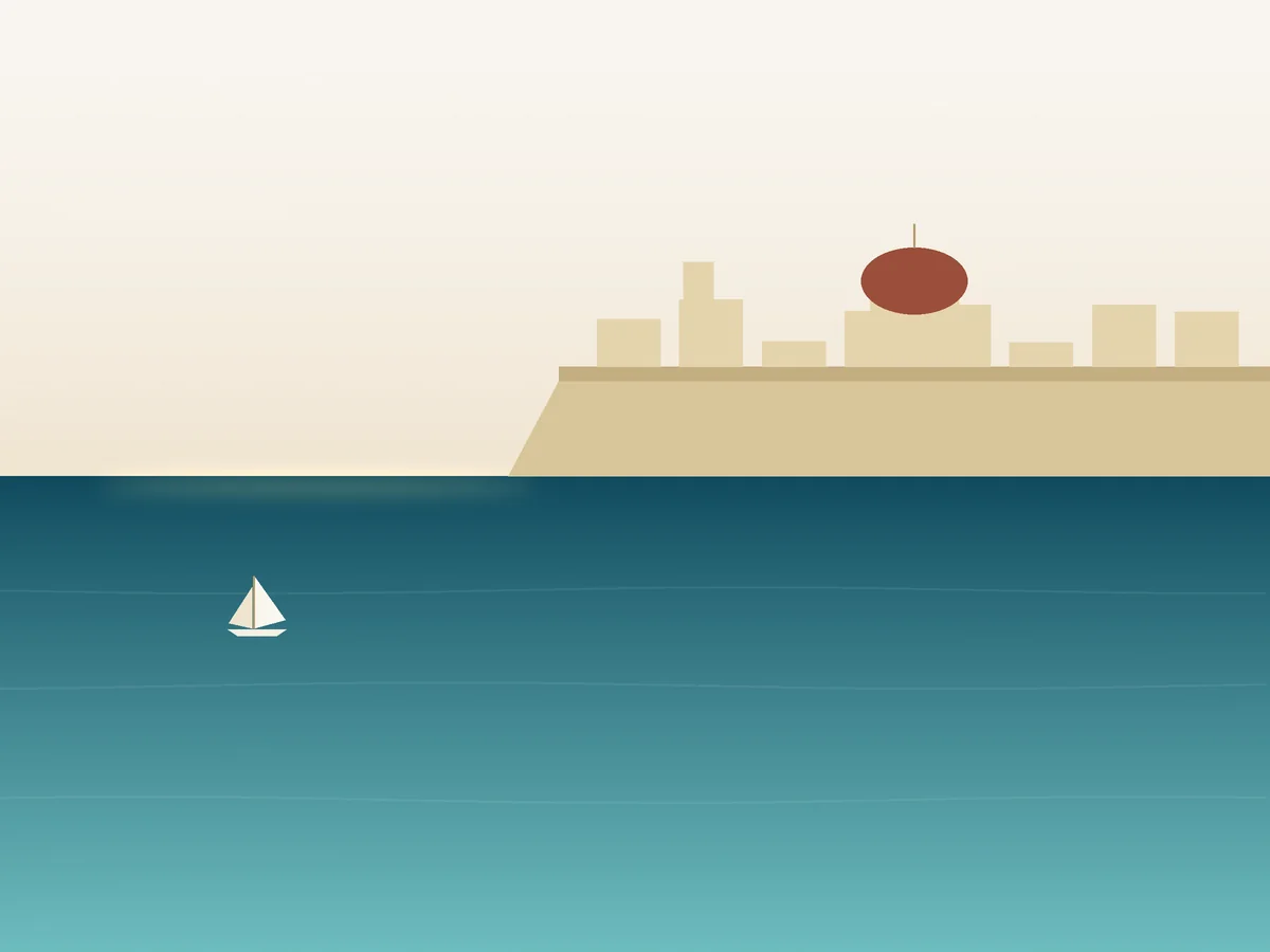 Illustrated view of Valletta's limestone bastions and dome above the harbour