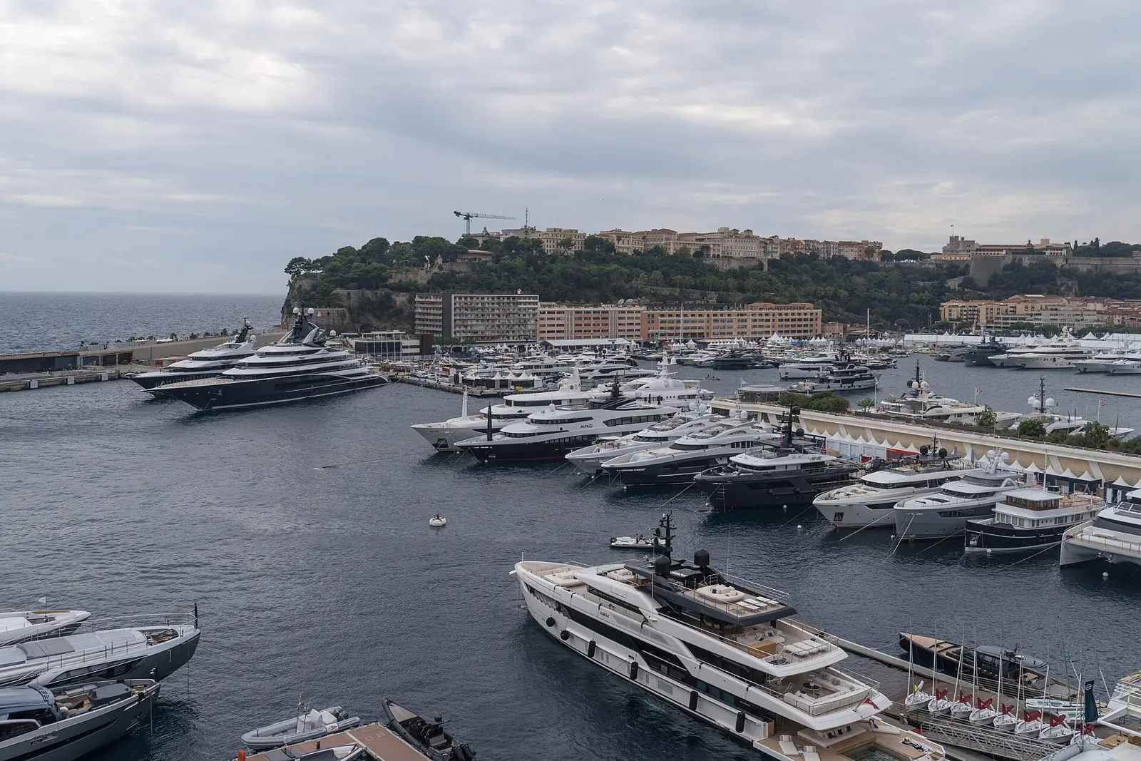 Yachts in Port Hercule, Monaco, with Monte Carlo behind