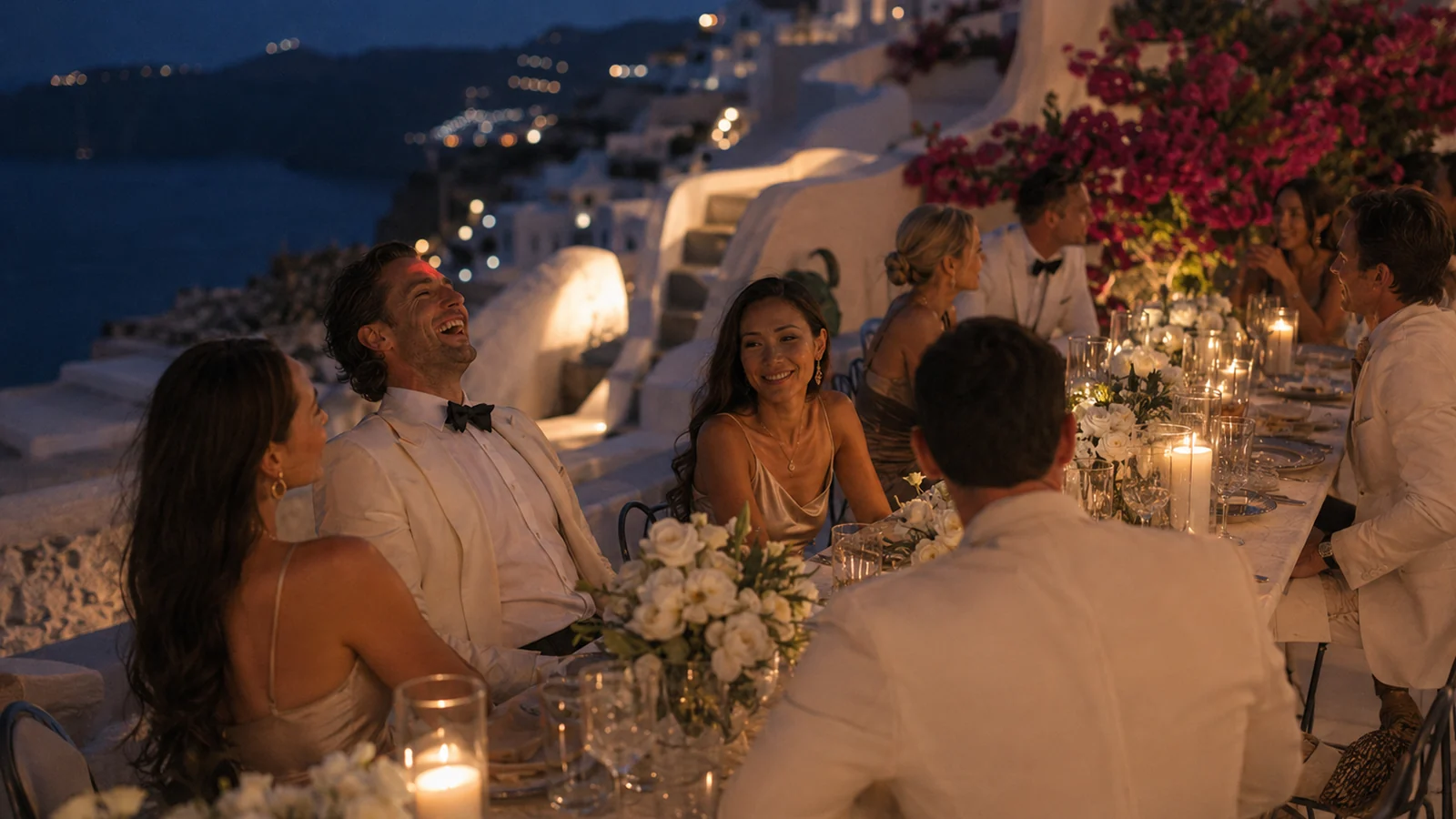 Santorini caldera rim with whitewashed terraces above the Aegean