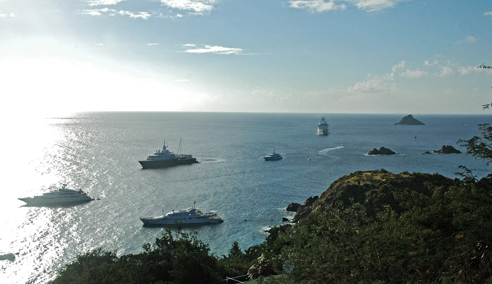 Superyachts anchored off Gustavia harbour, St Barths