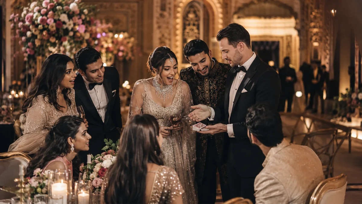 AI-generated visualisation: table-side magic during an Indian wedding dinner